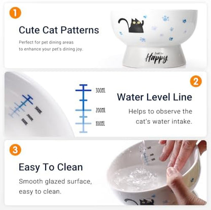Porcelain Raised cat Bowl, 15-Ounce Raised Porcelain pet Bowl - Protects Your pet's Spine, Large-Capacity Non-Overflowing pet Bowl with Anti-Slip Strap, Dishwasher Safe (Blue) - Image 4