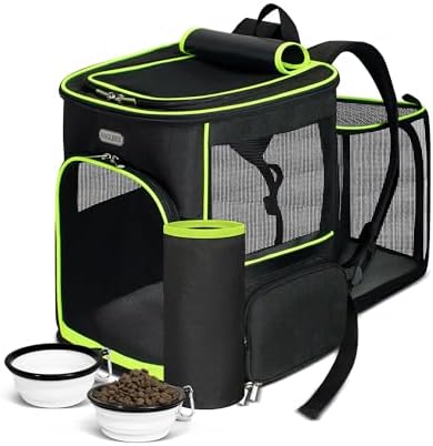 BAGLHER Expandable Cat Carrier Backpacks, Retractable Pet Carrier Backpack for Small Dogs & Cats with Breathable Mesh, Travel Bag Up to 18 Lbs for Hiking Camping Outdoor - Black by BAGLHER
