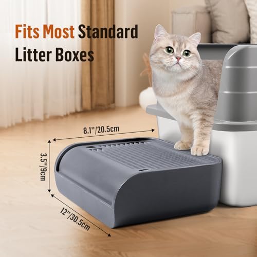 Cat Step for Litter Box, Litter Box Ramp with Filter Function, Dark Grey - Image 2