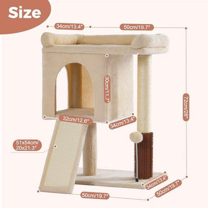 Cat Tree with 20x13”Large Bed 28”Cat Scratching Tower -Beige - Image 2