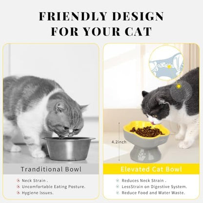 S&Q's CERAMICS Raised Slow Feeder Cat Bowl, Ceramic Elevated Food Bowl Small Dogs Slow Feeder, Flower Shaped Cute Pet Dish for Dry and Wet Food (Yellow, 5.8") - Image 5
