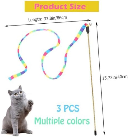 KABASI 3PCS Interactive Cat Rainbow Wand Toys, Cats String Toy Teaser Wand - Image 3