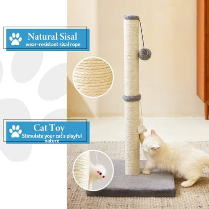 MeowHomm 32'' Tall Cat Scratching Post Cat Scratcher with Hanging Ball, Durable Cat Scratching Post for Indoor with Sisal Rope (Gray) - Image 3