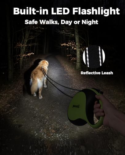 Retractable Dog Leash with Flashlight, 26ft Heavy Duty Retractable Pet Leash with Light, One-Button Control, Anti-Twist Protection, Reflective Leashes for Medium Large Pets Dogs Up to 110 lbs - Image 4