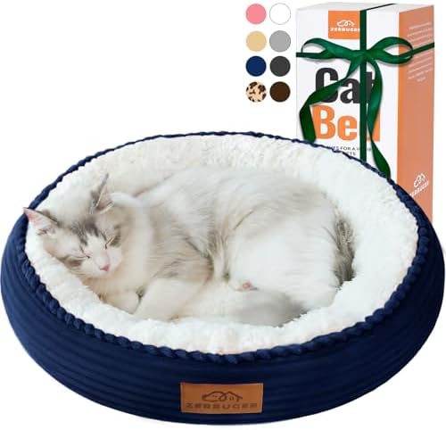 Zerbuger 20in Washable Cat Beds for Indoor Cats - Round Donut Pet Bed for Cats, Small Dogs, Puppy, Kitten - Anti-Slip Bottom, Calming Bed Gift - Navy Blue by Zerbuger