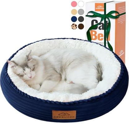 Zerbuger 20in Washable Cat Beds for Indoor Cats - Round Donut Pet Bed for Cats, Small Dogs, Puppy, Kitten - Anti-Slip Bottom, Calming Bed Gift - Navy Blue by Zerbuger