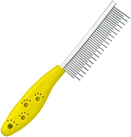 Dog or Cat Comb Grooming with Short and Long Teeth Dematting Knots Tangles Remover Combs Detangler Tool Suitable for Dogs Cats Poodle HorseStainless Steel Pin (Yellow) by SPDTECH