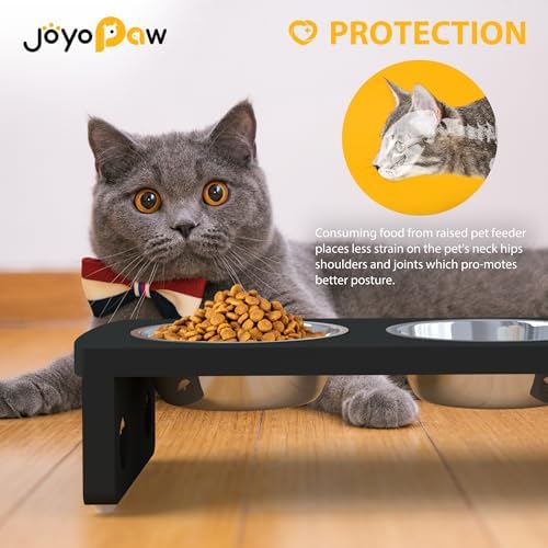 Elevated Dog Bowls, Bamboo Raised Dog Bowl for Small Dogs & Cats, with 2 Stainless Steel Bowls (4'' Tall-20oz Bowl, Black) - Image 5