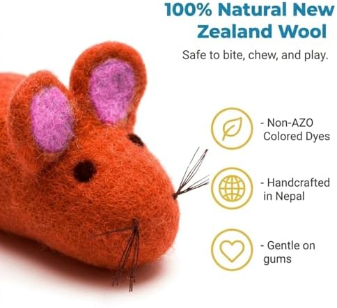 Glaciart One Felt Mouse Cat Toy – Soft Fuzzy Enrichment 100% Natural Wool - Interactive Catnip Play Cat Toy Set - Safe for Pets, Non-AZO Colored Dyes - 100” Long - Image 4