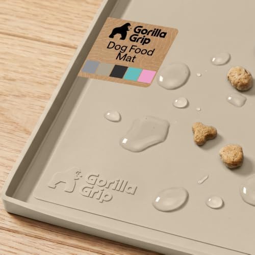 GORILLA GRIP Waterproof Dog Food Mat, Pet Feeding Placemat, 18x12 Beige by GorillaGrip