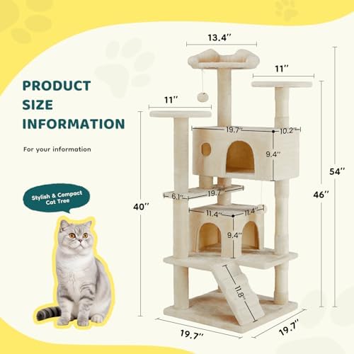 54 Inch Cat Tree Tower with Sisal Scratching Post - Image 2