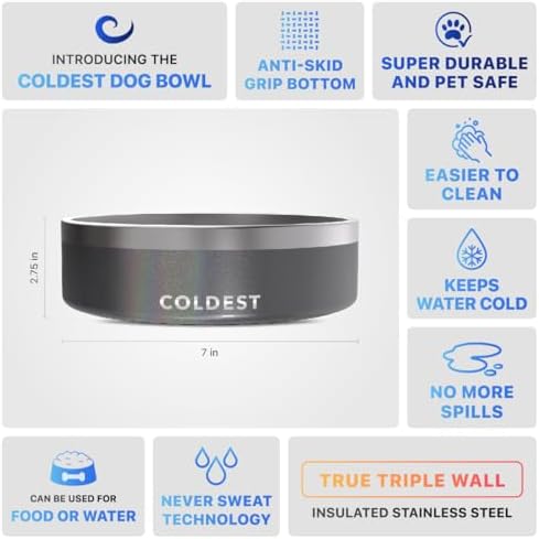 Coldest Dog Bowl - Anti Rust Metal, Non Slip, 3 Layers Insulated Stainless Steel Dog Bowls - Spill Proof & Heavy Duty - Water Bowl for Dogs, Cats & Pets, Dish Washer Safe (42 oz, Stardust Glitter) - Image 6