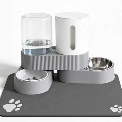 Gravity Cat Feeder 2 Pack Automatic Food Feeder and Water Dispenser Set Detachable Pet Bowl with Silicone Mat for Cats Small Medium Dogs, Large Capacity(Grey) by ZBIAOJNU