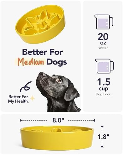 LE TAUCI Slow Feeder Dog Bowls Ceramic, 1.5 Cups Dog Food Bowl, Puppy Slow Feeder Dish for Fast Eaters, Star Yellow - Image 3