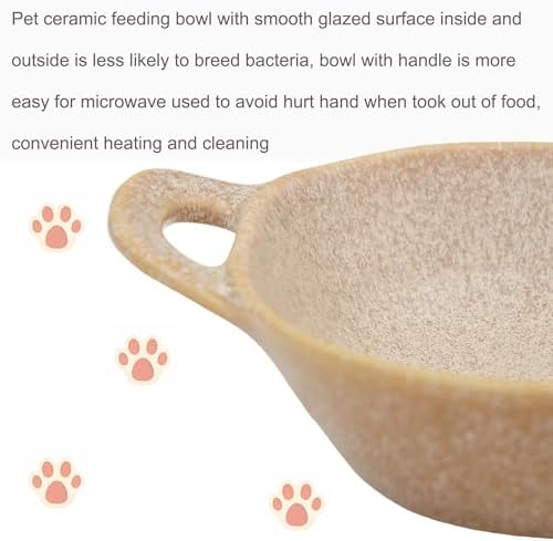 Ceramic Cat Bowl Cats Dishes for Food and Water, 8.3 Inch Dog Bowls, 7 oz Ceramic Cat Food Bowl, Whisker Fatigue Pet Plate, Pet Water Bowls with Handle Perfect for Indoor Cats (Khaki) - Image 4