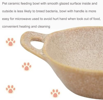 Ceramic Cat Bowl Cats Dishes for Food and Water, 8.3 Inch Dog Bowls, 7 oz Ceramic Cat Food Bowl, Whisker Fatigue Pet Plate, Pet Water Bowls with Handle Perfect for Indoor Cats (Khaki) - Image 4