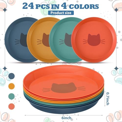 Gerrii 24 Pieces Fatigue Relief Cat Bowl 6 Inch Shallow Cat Food Dish Stray Wet Feeding Bowls Wide and Small Pet Plates for Ferrets Feral Short Legged Kitten Shelter(Elegant Color,Pattern) - Image 2