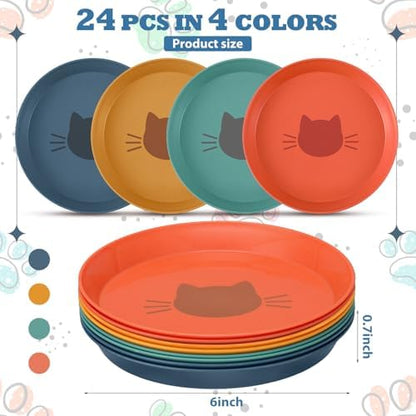 Gerrii 24 Pieces Fatigue Relief Cat Bowl 6 Inch Shallow Cat Food Dish Stray Wet Feeding Bowls Wide and Small Pet Plates for Ferrets Feral Short Legged Kitten Shelter(Elegant Color,Pattern) - Image 2