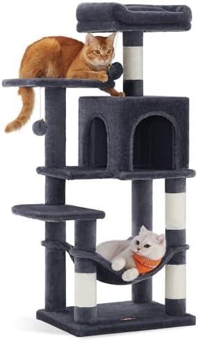 Feandrea Cat Tree, 44.1-Inch Cat Tower, Multi-Level Condo, Smoky Gray by FeandreabySONGMICSHOME