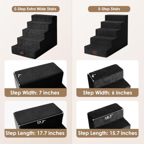 EHEYCIGA Dog Stairs for Bed 22.5" H, 5-Step Extra Wide Dog Steps, Black - Image 2