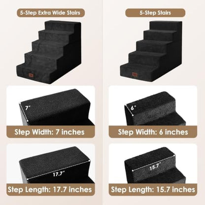 EHEYCIGA Dog Stairs for Bed 22.5" H, 5-Step Extra Wide Dog Steps, Black - Image 2