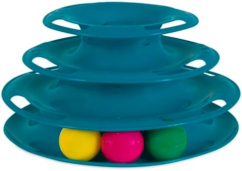 Pet Zone Busy Ball 3 Tier Plastic Cat Tower Rattle Toy, Includes 3 Balls - Image 3