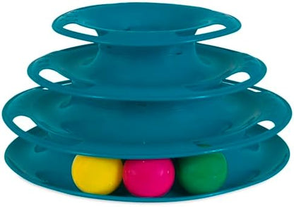 Pet Zone Busy Ball 3 Tier Plastic Cat Tower Rattle Toy, Includes 3 Balls - Image 3