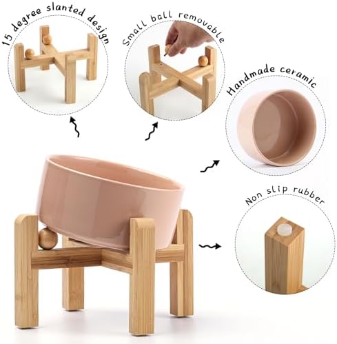 Petygooing Khaki Elevated/Raised 15°Slanted Ceramic Dog Bowl for Small and Medium Breeds, Tilted Anti Slip Pet Feeding Bowl,Food Water Dish with Stand for Cats and Dogs (28 OZ/3.6 Cups) - Image 4