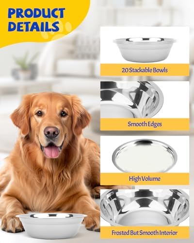 20 PCS Stainless Steel Dog Bowls, 32 Oz (4 Cups) Thickened Metal Dog Bowls for Multi Dogs Multi Cat Households or Kennels, Pet Replacement Bowl of Food and Water, Dishwasher Safe - Image 4