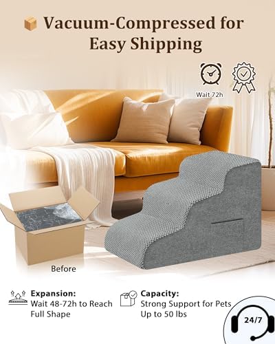 Dog Stairs for Bed & Couch, 15.7"H 3-Step Pet Steps for Small & Senior Dogs - Image 6