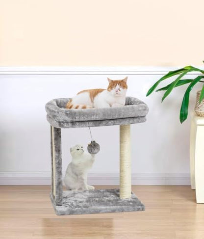 SYANDLVY Cat Tree with Scratching Post for Indoor Cats, Scratching Board with Perch, Cat Post Scratcher with 2 Dangling Balls, Great for Kittens, Grey - Image 2