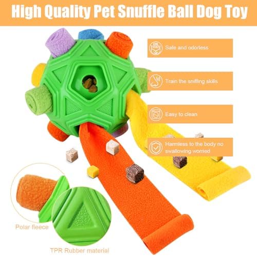 Dog Snuffle Ball-Interactive Puzzle Dog Toys Encourage Natural Foraging Skills Slow Feeder for Training and Stress Relief, Cloth Strip Hiding Food Dog Toys with Squeaky Carrot Toy for Any Size - Image 2