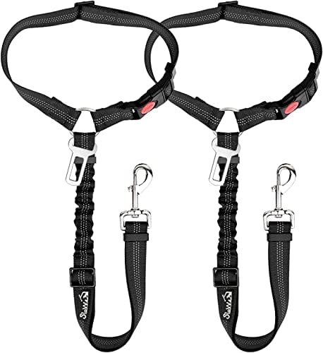 SlowTon Dog Seat Belt for Car, 2 Pack Dog Car Harness Seatbelt with Bungee by SlowTon
