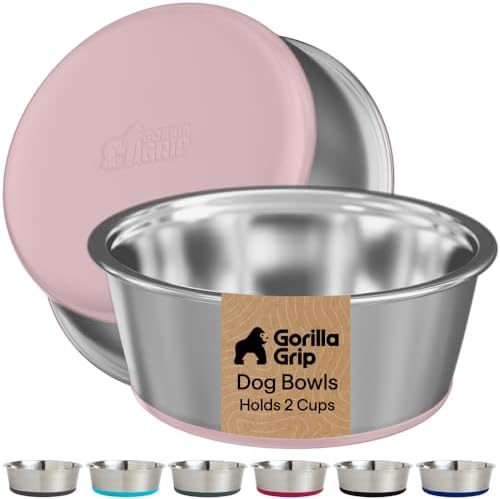 GORILLA GRIP Dog Bowls, Food Grade Stainless Steel, Set of 2, 2 Cup, Pink by GorillaGrip