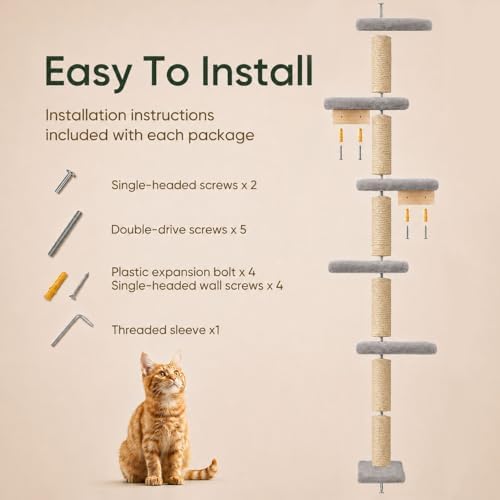 80-Inch Wall-Mounted Cat Tree with Scratching Post & 5 Perches - Image 6