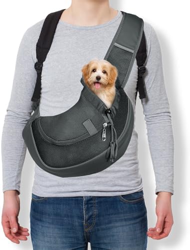 Dog Sling Carrier for Small Pet Up to 13.2 lbs Hand-Free Drawstring Pet Sling Carrier with Safety Hook & Adjustable Strap, (Black, 1 Pcs) Intended for Hiking and Camping by Unknown