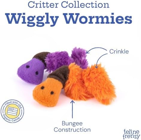P.L.A.Y. PET Lifestyle and You Feline Frenzy Wiggly Worms Plush Squeaky CAT Toy - Image 2