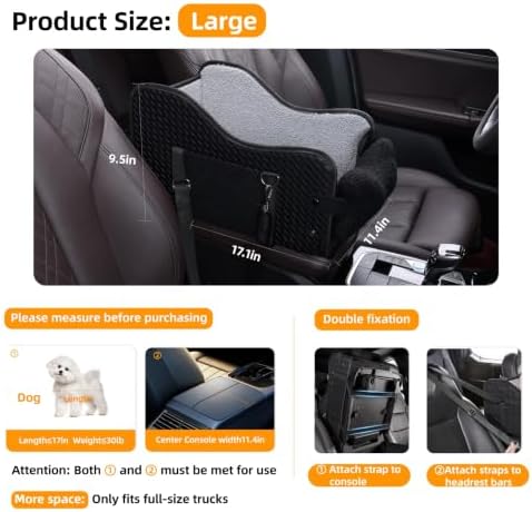 Dog Car Seat for Small Dogs, Center Console Booster Seat for Full Size Trucks, Height Increasing seat with seat Belt and Washable Cushion（Black）- Large - Image 3