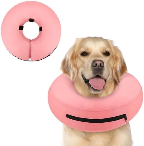 Supet Inflatable Dog Cone Collar Alternative After Surgery, Dog Neck Donut Collar Recovery E Collar to Stop Licking, Soft Dog Cone for Medium Large Dogs by Supet