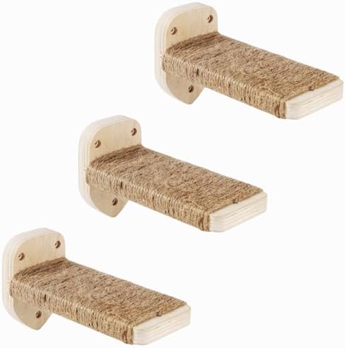 3-in-1 Cat Climbing Wall Steps with Hemp Rope, Shelves and Perches, Scratching Pads for Cats Playing and Climbing (Wood) by CoolEx