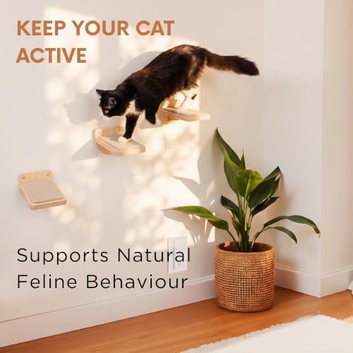 INICIO Cat Wall Steps - 3 Pack of Stairs for Cats to Climb - Natural Wood - Image 4