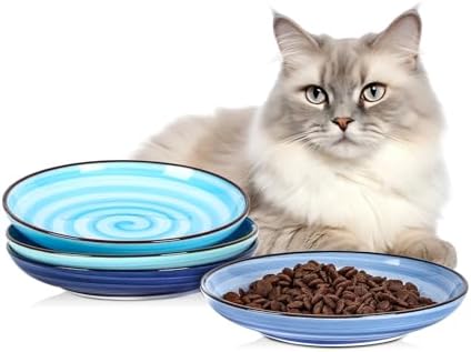 Selamica 6 Inch Ceramic Cat Bowls, Set of 4, Gradient Blue by Selamica
