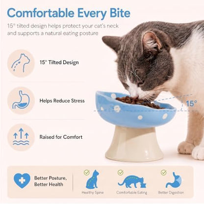 Blue Mushroom Cat Bowl, Elevated Ceramic Bowl for Cats - Image 5