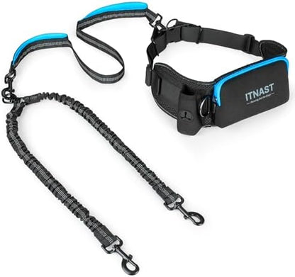Hands Free Double Dog Leash Tangle Free, Lumbar Support Dual Leash for Medium Large 2 Dogs With Bungee, Waist Bag, Padded Handles,Reflective Stitching for Dog Walking, Jogging, Hiking, Training by ITNAST