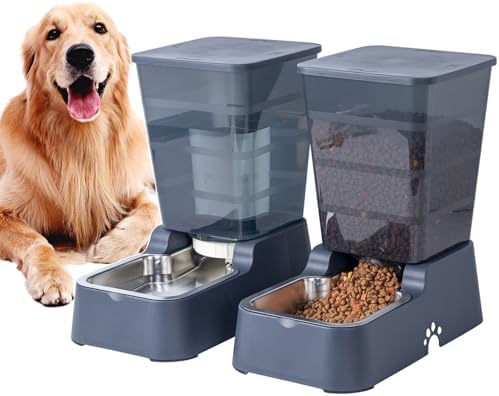 Meikuler Pets Auto Feeder 5.2L,Food Feeder and Water Dispenser Set for Medium & Large Dogs Cats and Pets Animals (Navy) by Meikuler