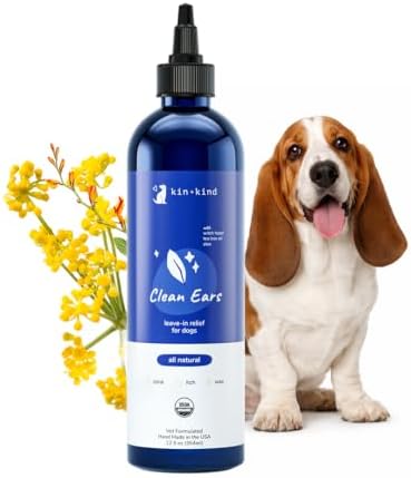kin+kind USDA Organic Clean Ears, Dog Ear Cleaner, Leave in, No Rinse, 12oz by kinkind