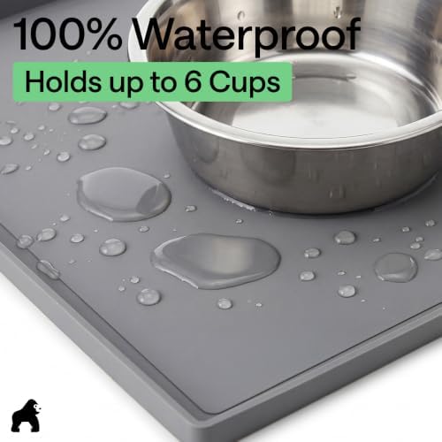 GORILLA GRIP Waterproof Dog Food Mat, Pet Feeding Placemat, 18x12 Gray - Image 5
