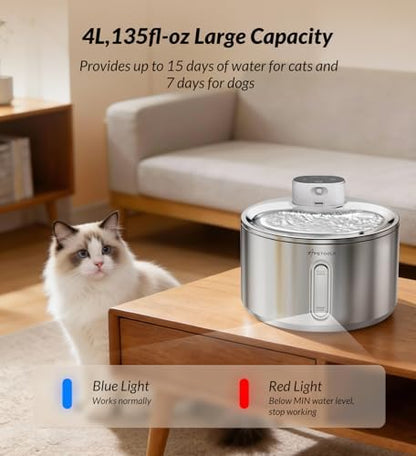 Cat Water Fountain Stainless Steel,135fl-oz/4L Wireless Cat Fountain Battery Operated Pet Fountain with 5 Filters for Dogs Cats Indoor - Image 5