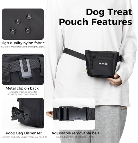 Dog Treat Pouch, Powerful Magnet Closure Device Dog Training Treat Bag Large Capacity Pet Treat Pouch with Poop Bag Dispenser Treat Bag for Dog Training with Metal Waistband Clip (Black) - Image 6