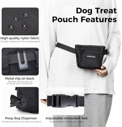 Dog Treat Pouch, Powerful Magnet Closure Device Dog Training Treat Bag Large Capacity Pet Treat Pouch with Poop Bag Dispenser Treat Bag for Dog Training with Metal Waistband Clip (Black) - Image 6